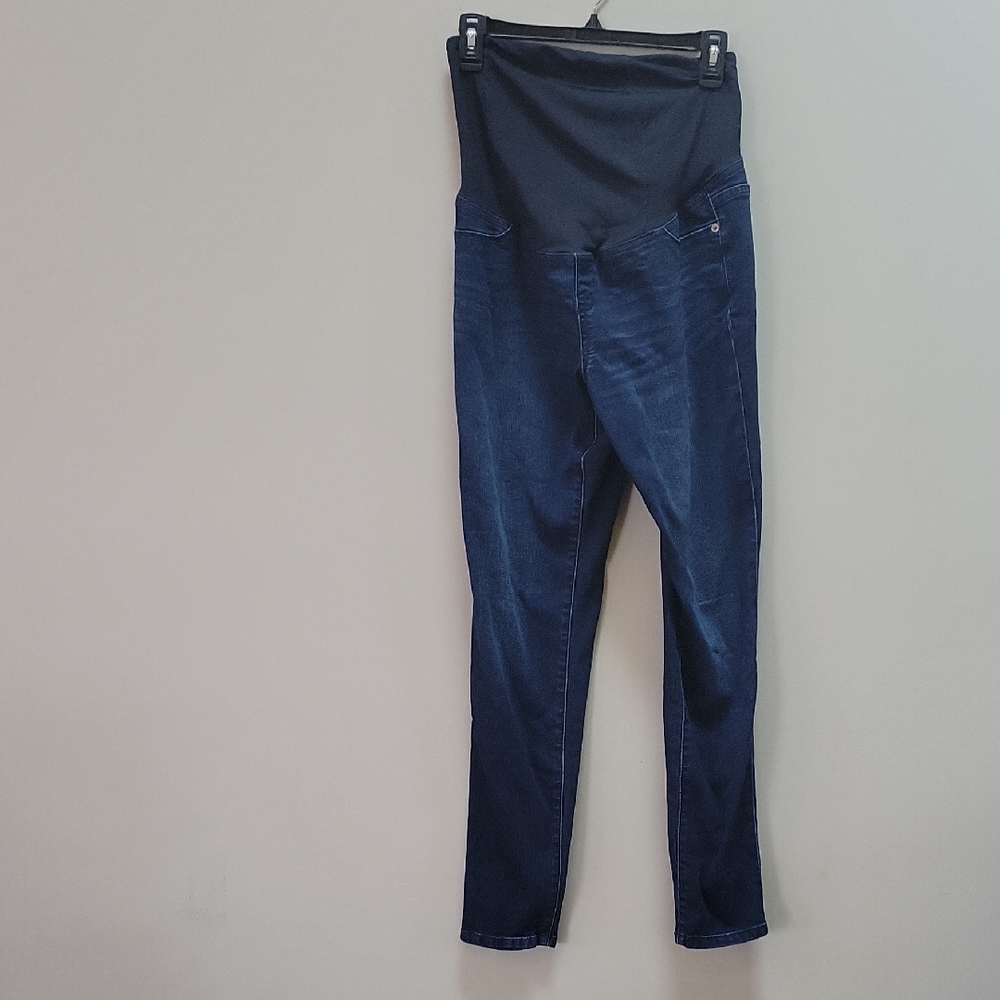 Ingrid & Isabel Skinny Maternity Jeans with Black Waist Panel - Dark Blue